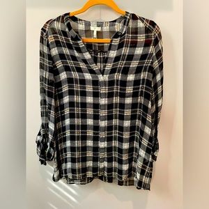Joie sheer plaid button down blouse